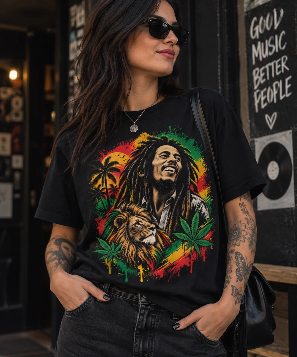 Camiseta Bob Marley preta feminina