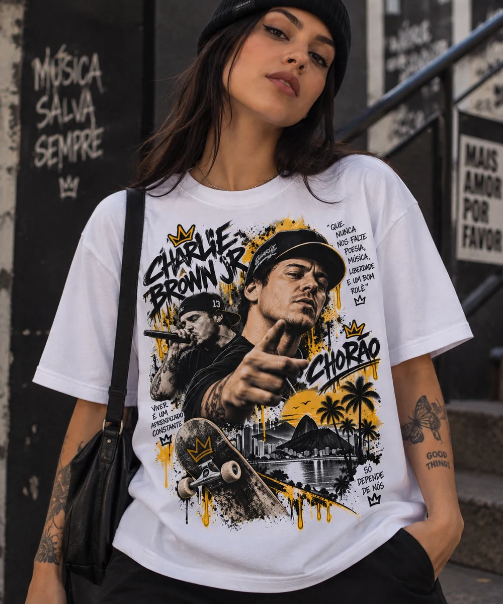 Camiseta Charlie Brown Jr. branca feminina